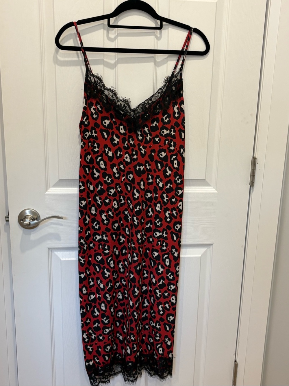 Zara basics Red Leopard Lace-Trim Slip Dress #1166